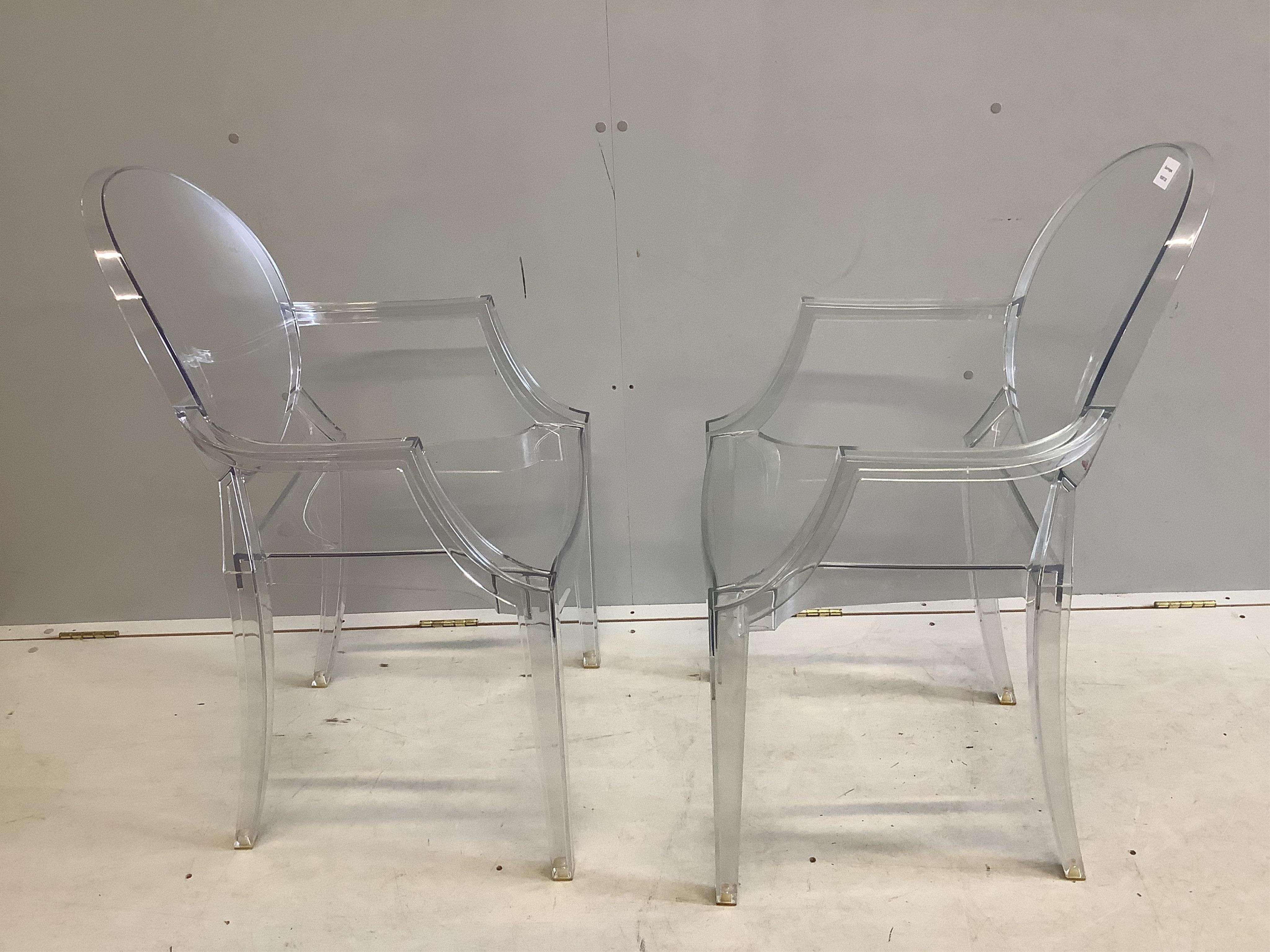 A pair of ‘ghost’ chairs, width 53cm, depth 43cm, height 93cm. Condition - fair